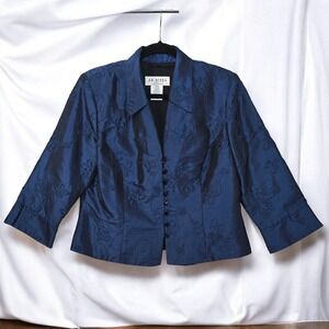 VTG JR Nites by Caliendo Embroidered Floral Button Front‎  Blazer Blue Woman 16